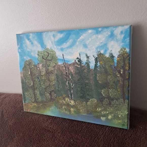 Bob Ross Inspired Hand Painted Canvas Oil Paint Landscape - Picture 4 of 5